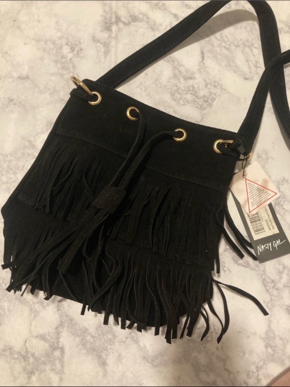 Nasty Gal Black Suede Fringe Purse